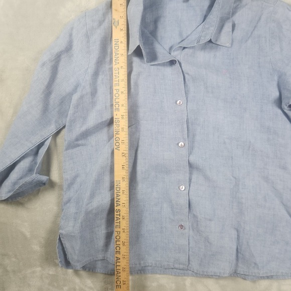 Eileen Fisher Top XS Button Down Blue Chambray Organic Linen Boxy 3/4 Sleeve - Picture 3 of 5